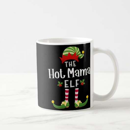 Hot Mama Christmas Elf Matching Pajama X-mas Party コーヒーマグカップ (右)