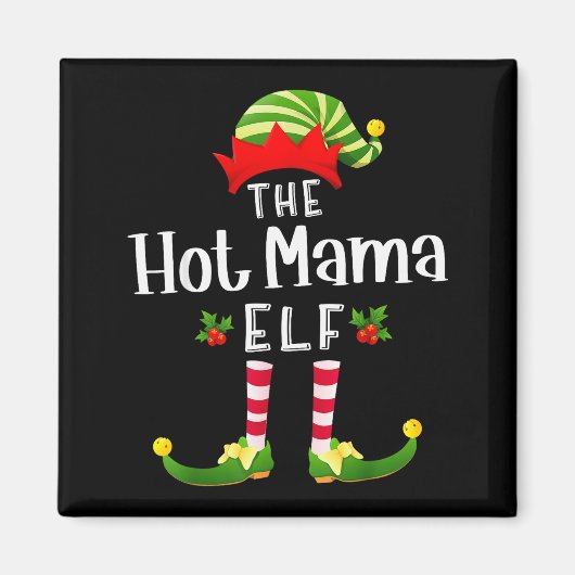 Hot Mama Christmas Elf Matching Pajama X-mas Party マグネット (正面)