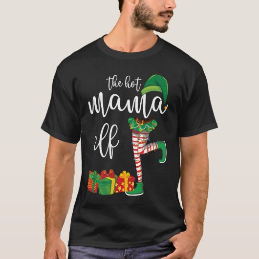 Hot Mama Elf Matching Family Group Christmas Party Tシャツ (正面)