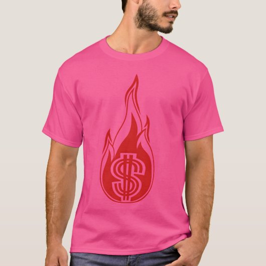 hot money burn spend fire flame torch dollar symbo tシャツ (正面)