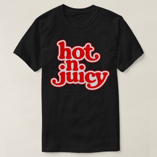 Hot N Juicy 70sハンバーガーチーズバーガーのファーストフード Tシャツ (デザイン正面)