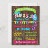 Hot Pinkスリップまたは滑ることの誕生日の夏のbashパーティー 招待状 (正面)