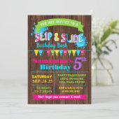 Hot Pinkスリップまたは滑ることの誕生日の夏のbashパーティー 招待状 (スタンド正面)