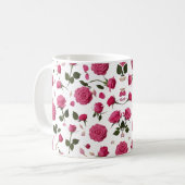 Hot Pink 3D Rose Pattern Classic Mug | Seamless コーヒーマグカップ (正面左)