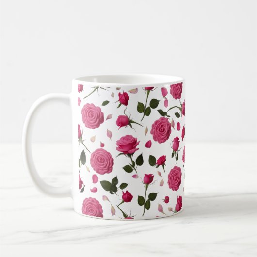 Hot Pink 3D Rose Pattern Classic Mug | Seamless コーヒーマグカップ (左)