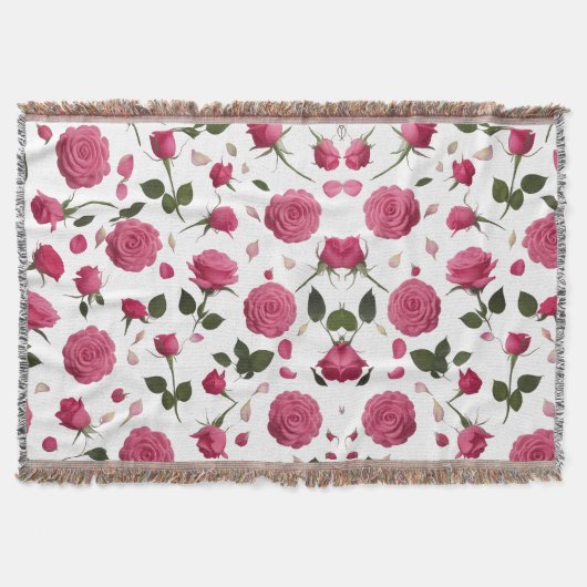 Hot Pink 3D Rose Pattern Cozy Throw Blanket  スローブランケット (正面)