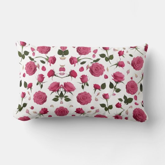 Hot Pink 3D Rose Pattern Throw Pillow ランバークッション (正面)