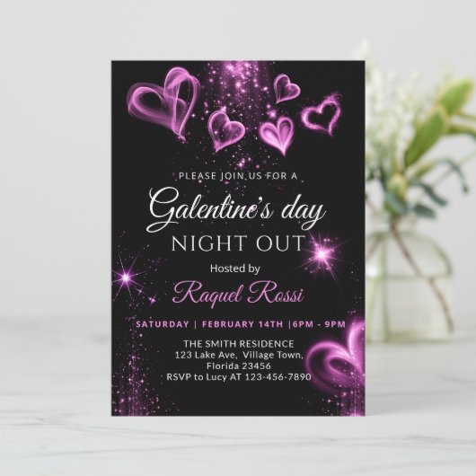 Hot Pink Alcohol Ink Galantine's Day Invitation (スタンド正面)