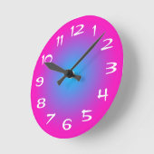 Hot Pink and Aqua Blue Radial Gradient ラウンド壁時計 (傾斜)