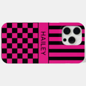 Hot Pink and Black Checkered Striped Personalized Case-Mate iPhoneケース (裏面 (横))