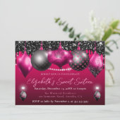 Hot Pink and Black Christmas Ornament Sweet 16 招待状 (スタンド正面)