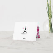 HOT PINK AND BLACK DAMASK EIFFEL TOWER THANK YOU サンキューカード (裏面)