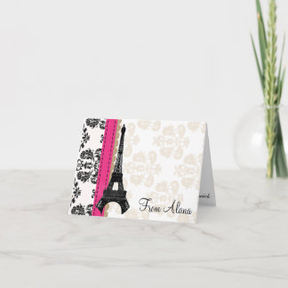 HOT PINK AND BLACK DAMASK EIFFEL TOWER THANK YOU サンキューカード