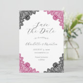 Hot Pink and Black Floral Lace Wedding セーブザデート (スタンド正面)