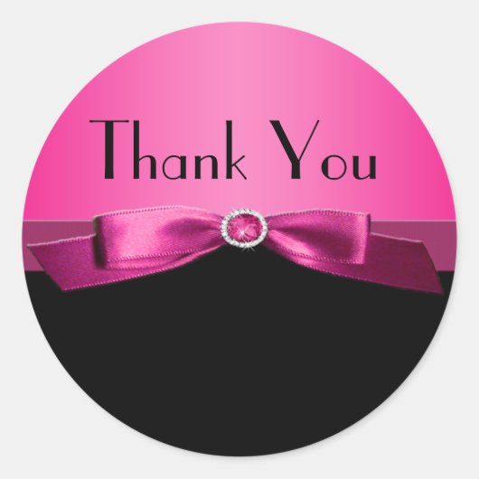 Hot PInk and Black Thank You Sticker ラウンドシール (正面)