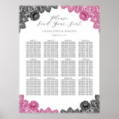 Hot Pink and Black Wedding Seating Chart 12 ポスター (正面)