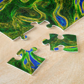 Hot Pink and Blue Groovy Abstract Retro Swirl ジグソーパズル (側面)