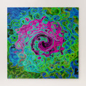 Hot Pink and Blue Groovy Abstract Retro Swirl ジグソーパズル (横)