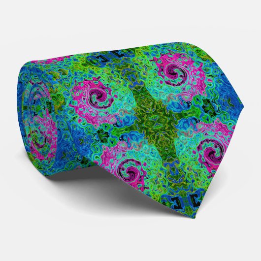 Hot Pink and Blue Groovy Abstract Retro Swirl ネクタイ (ロール)