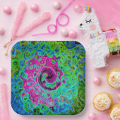 Hot Pink and Blue Groovy Abstract Retro Swirl ペーパープレート (パーティー)