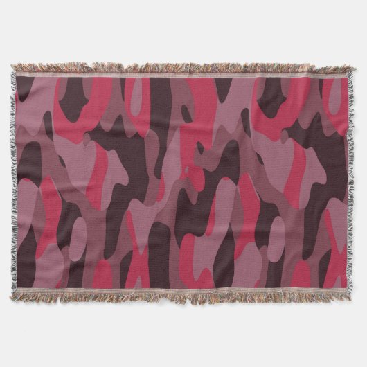 Hot pink and Burgundy Camo スローブランケット (正面)