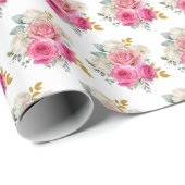 Hot Pink and Gold Elegant Flowers ラッピングペーパー (ロールコーナー)