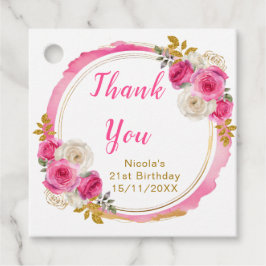 Hot Pink and Gold Elegant Flowers Birthday Party フェイバータグ