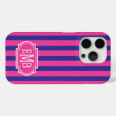 Hot Pink and Navy Blue Monogrammed Stripes Case-Mate iPhoneケース (裏面 (横))