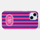 Hot Pink and Navy Blue Monogrammed Stripes Case-Mate iPhoneケース (裏面 (横))