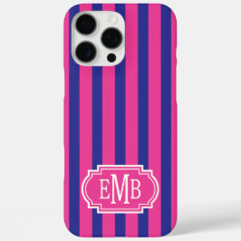 Hot Pink and Navy Blue Monogrammed Stripes iPhone 16 Pro Maxケース