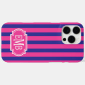 Hot Pink and Navy Blue Monogrammed Stripes Case-Mate iPhoneケース (裏面 (横))