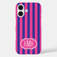 Hot Pink and Navy Blue Monogrammed Stripes