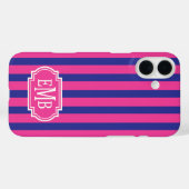 Hot Pink and Navy Blue Monogrammed Stripes Case-Mate iPhoneケース (裏面 (横))