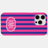 Hot Pink and Navy Blue Monogrammed Stripes Case-Mate iPhoneケース (裏面 (横))