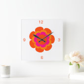 Hot Pink and Orange Flower Round Clock スクエア壁時計 (ホーム)