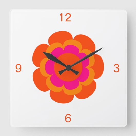 Hot Pink and Orange Flower Round Clock スクエア壁時計 (正面)