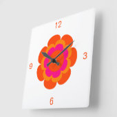 Hot Pink and Orange Flower Round Clock スクエア壁時計 (傾斜)