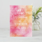  hot Pink and orange Watercolor Wedding Invitation 招待状 (スタンド正面)