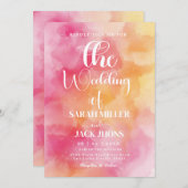  hot Pink and orange Watercolor Wedding Invitation 招待状 (正面/裏面)