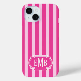 Hot Pink and Pink Monogrammed Stripes iPhone 15ケース