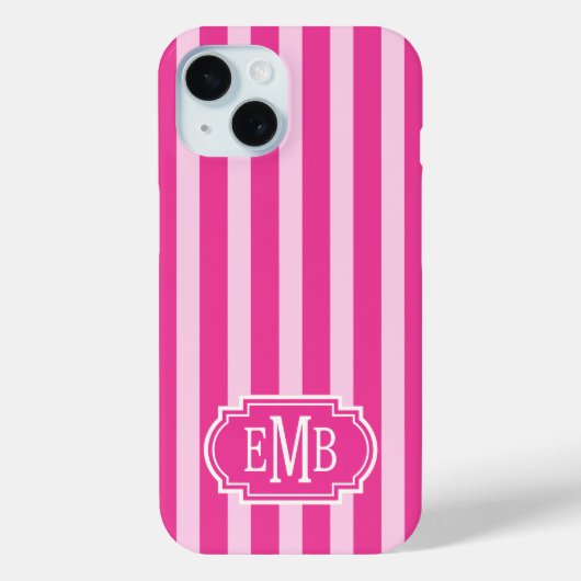 Hot Pink and Pink Monogrammed Stripes Case-Mate iPhoneケース (裏面)