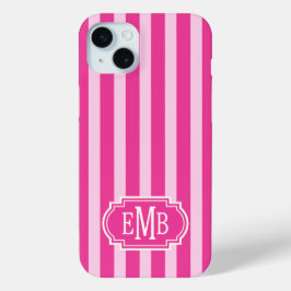 Hot Pink and Pink Monogrammed Stripes iPhone 15 Miniケース