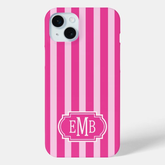 Hot Pink and Pink Monogrammed Stripes Case-Mate iPhoneケース (裏面)