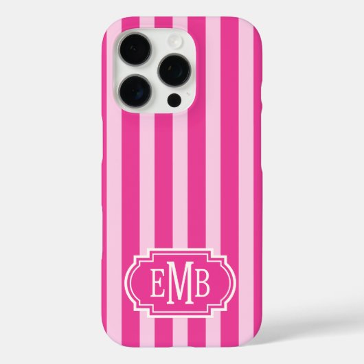 Hot Pink and Pink Monogrammed Stripes Case-Mate iPhoneケース (裏面)