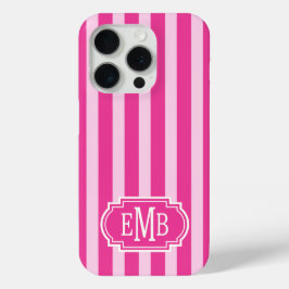 Hot Pink and Pink Monogrammed Stripes iPhone 15 Proケース