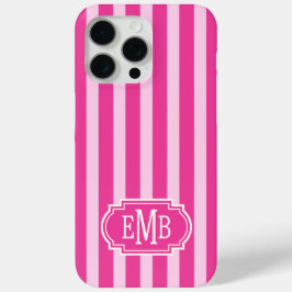 Hot Pink and Pink Monogrammed Stripes iPhone 15 Pro Maxケース