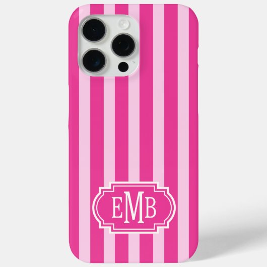 Hot Pink and Pink Monogrammed Stripes Case-Mate iPhoneケース (裏面)
