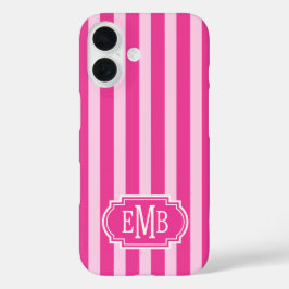 Hot Pink and Pink Monogrammed Stripes iPhone 16ケース