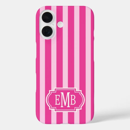 Hot Pink and Pink Monogrammed Stripes Case-Mate iPhoneケース (裏面)