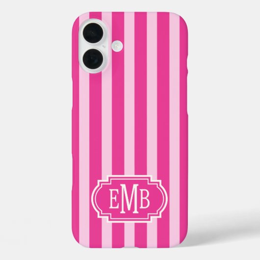 Hot Pink and Pink Monogrammed Stripes Case-Mate iPhoneケース (裏面)